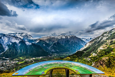 Scenic view of snowcapped mountains against sky