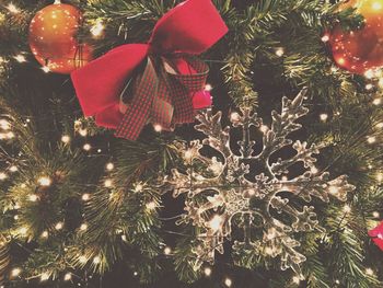 Close-up of christmas tree at night