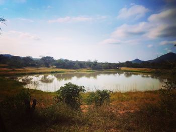 Scenic view of lake against sky