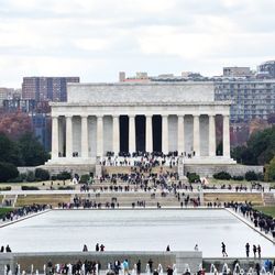 People in front of historical building