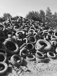 Stack of hay on field