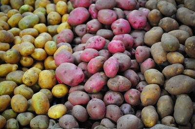 Full frame shot of various potatoes for sale in market