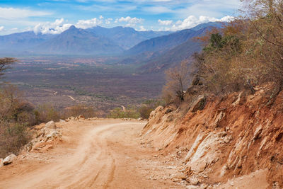 Scenic view of a mountain road against valley and mountains in west pokot, kenya