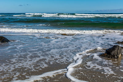 Scenic view of sea against clear sky