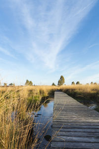 Footpath on field against sky