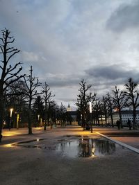 Wet street in city during rainy season