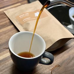 High angle view of tea cup on table