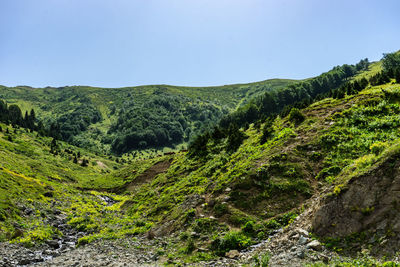 Scenic view of mountains against clear sky