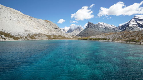 Scenic view of snowcapped mountains and lake