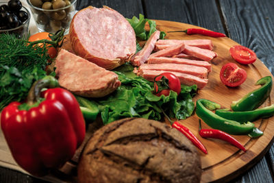 High angle view of vegetables on table