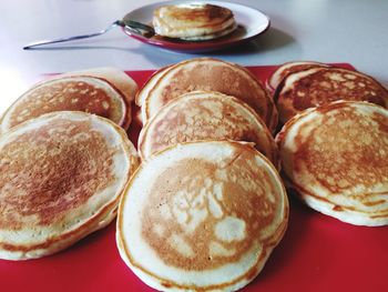 High angle view of breakfast on table