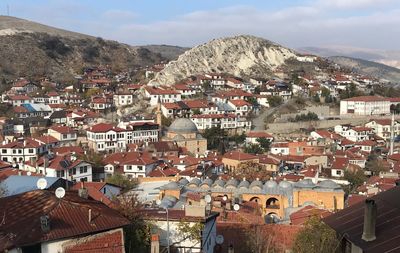 High angle view of townscape against sky