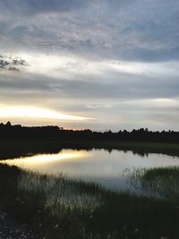 Scenic view of lake against sky during sunset