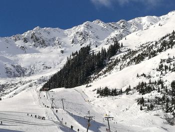 Scenic view of snow mountains against sky