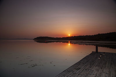 Scenic view of lake against sky during sunset