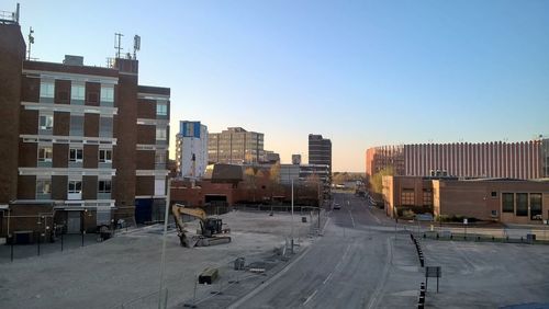 View of buildings against clear sky