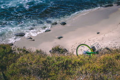 High angle view of beach by sea