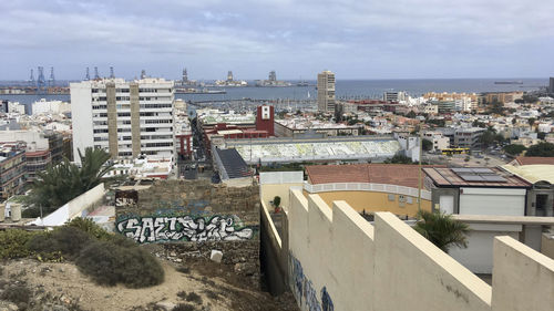 High angle view of buildings in city