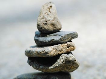 Close-up of stone stack on rock