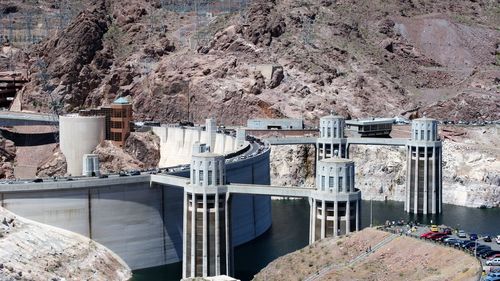 High angle view of dam against sky