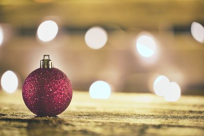 Close-up of christmas decoration on table