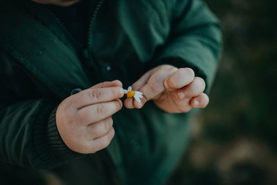 Close-up of hand holding flower