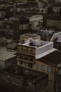High angle view of buildings in city