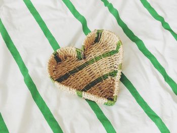 High angle view of leaves on bed