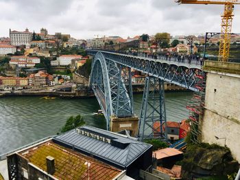 Bridge over river city architecture sunny vila nova de gaia-santa marinha - portugal cityscape