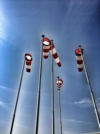 Low angle view of flag against sky