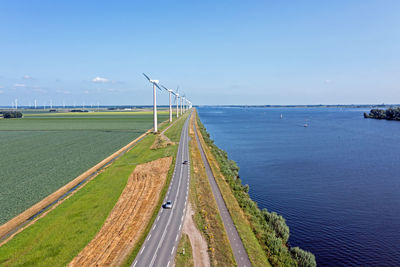 Aerial from wind turbines at the eenmeer in the netherlands