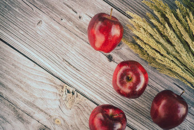 High angle view of apples on table