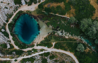 Beautiful drone view of source of the cetina river in croatia.