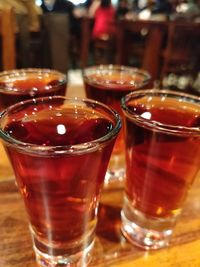 Close-up of beer in glass on table
