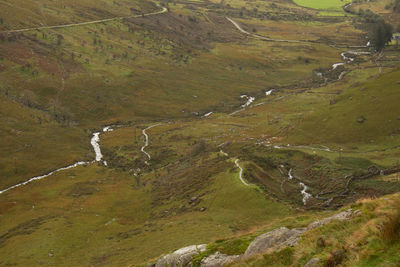 High angle view of water flowing through landscape