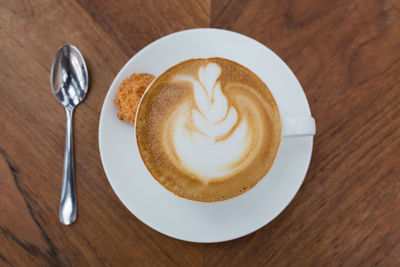 High angle view of coffee on table