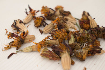 High angle view of dry flowers on table