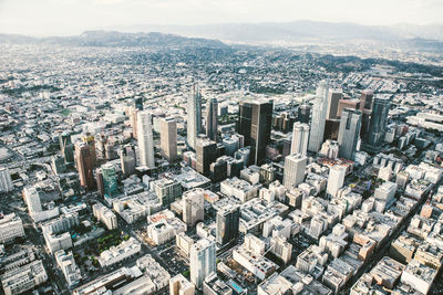 High angle view of modern buildings in city