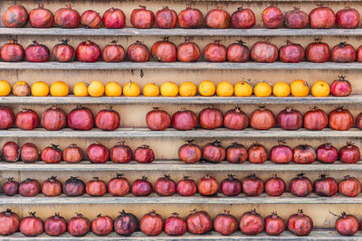 High angle view of colorful macaroons for sale