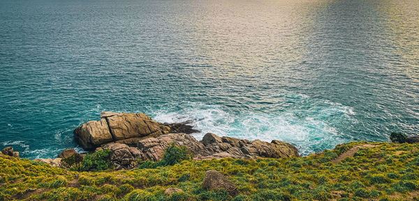 High angle view of rocks on beach