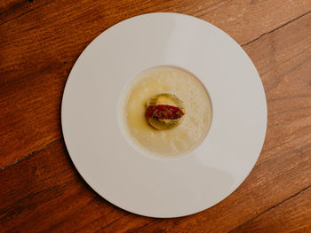 High angle view of food in plate on table