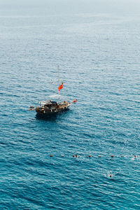 High angle view of boat in sea