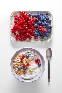 High angle view of various fruits in bowl