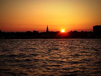 View of city at sunset