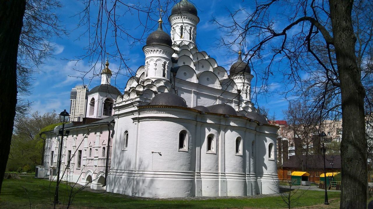 place of worship, church, religion, building exterior, architecture, built structure, spirituality, cathedral, low angle view, dome, sky, tree, cross, blue, tower, bare tree, history, day