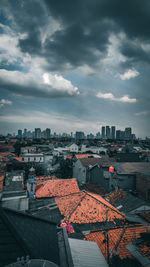 High angle view of townscape against sky