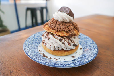 Close-up of dessert in plate on table