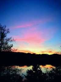 Scenic view of lake against sky at sunset