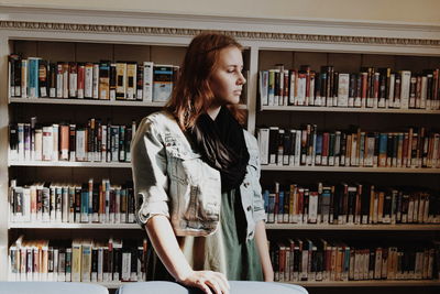 Portrait of woman in book