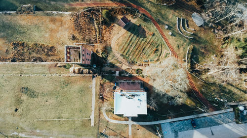 Aerial view of building on land